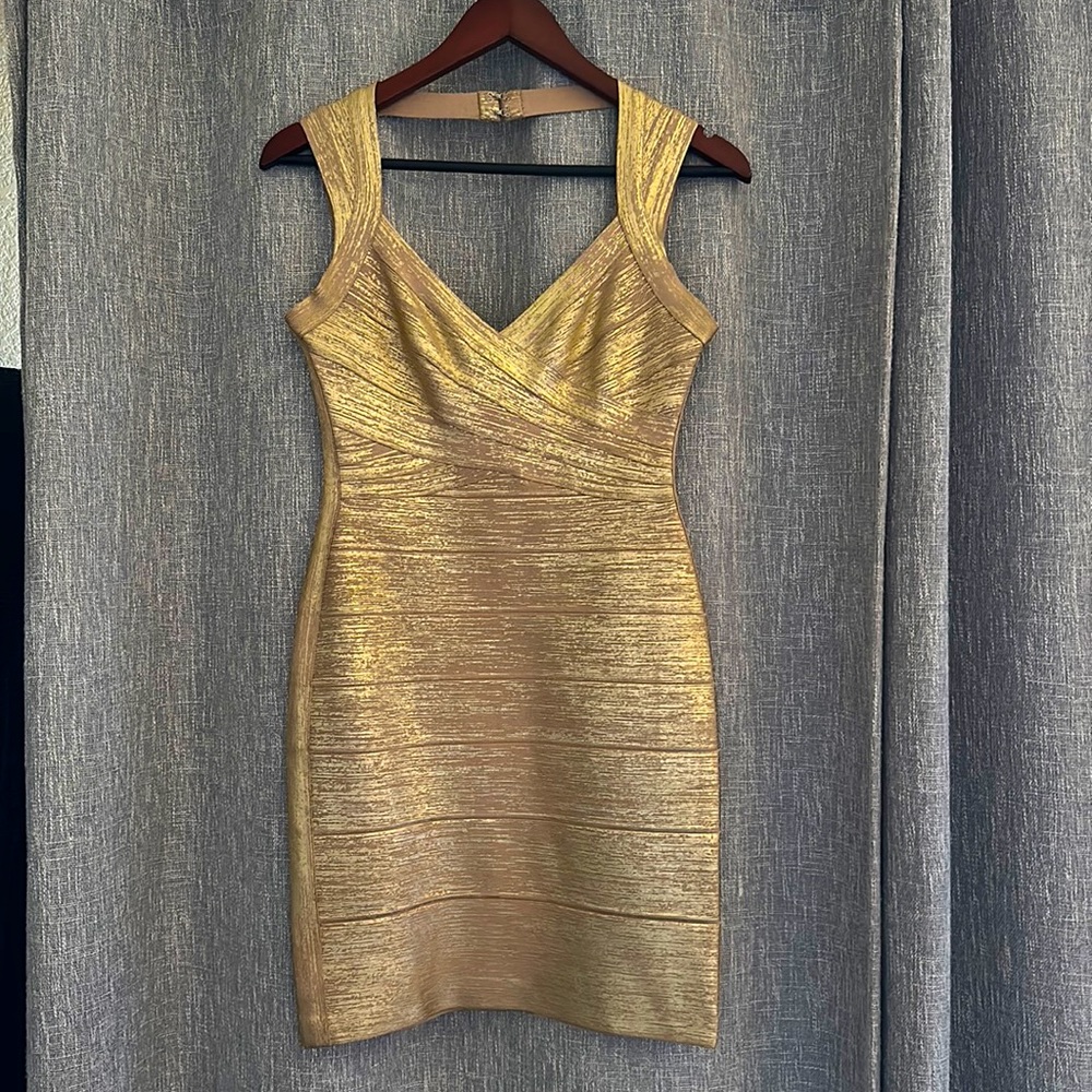 Herve Leger Rose Gold Foil Dress